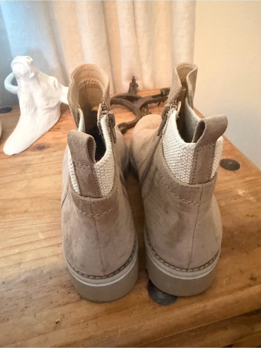 Sole Society Taupe Suede Ankle Booties with Cream Knit Detail - Picture 3 of 4